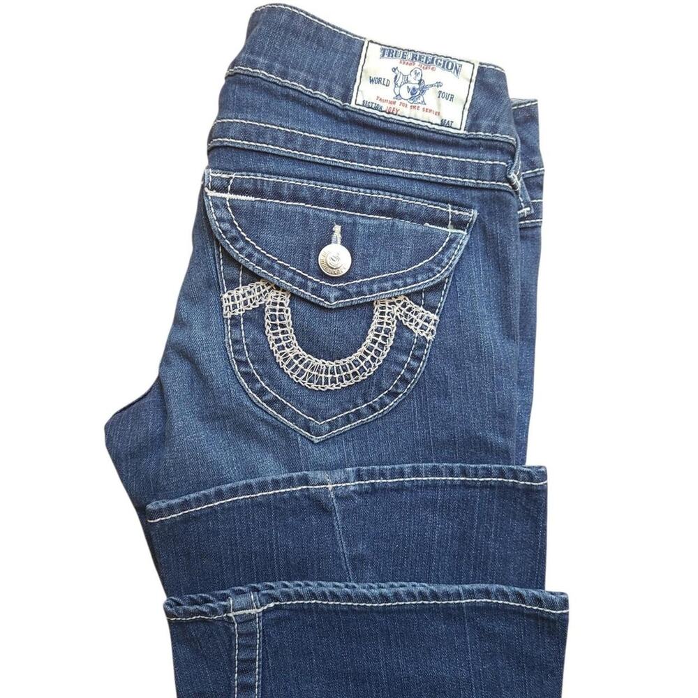 Vintage True Religion Joey Flare Jeans Sz 30" Y2K White Stitch Low Rise